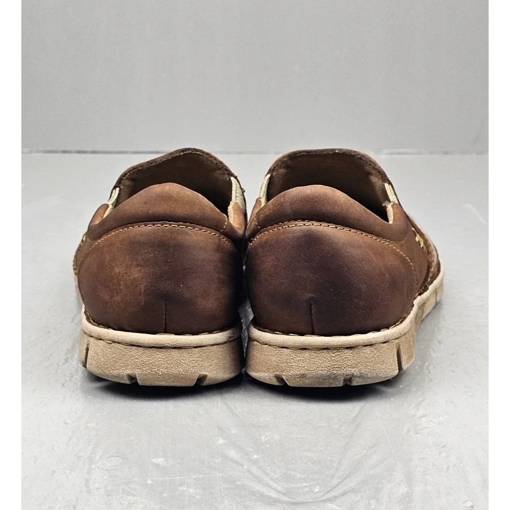 Born Sawyer Shoes Mens 12 Brown Leather Canvas Comfort Loafer Casual Slip on‎